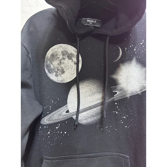 F21 Mens Hooded Sweatshirt M Solar Planets Permanently Retrograde Blk Streetwear - Picture 3 of 7